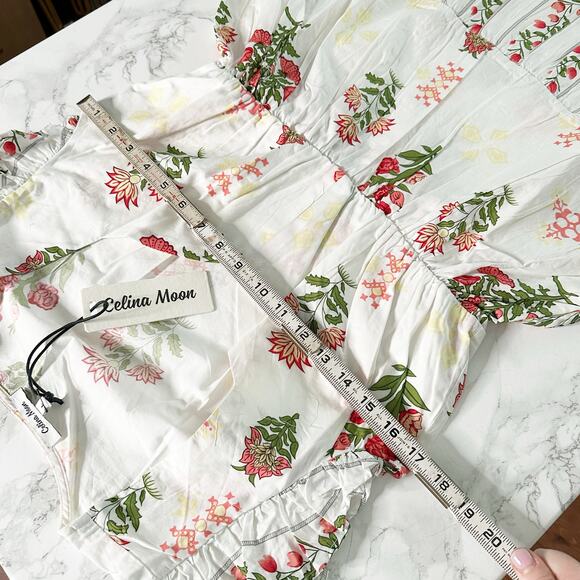 Celina Moon X Anthro Women’s Size Large Boho Floral Ruffle Cotton Maxi Dress NEW - Picture 13 of 16